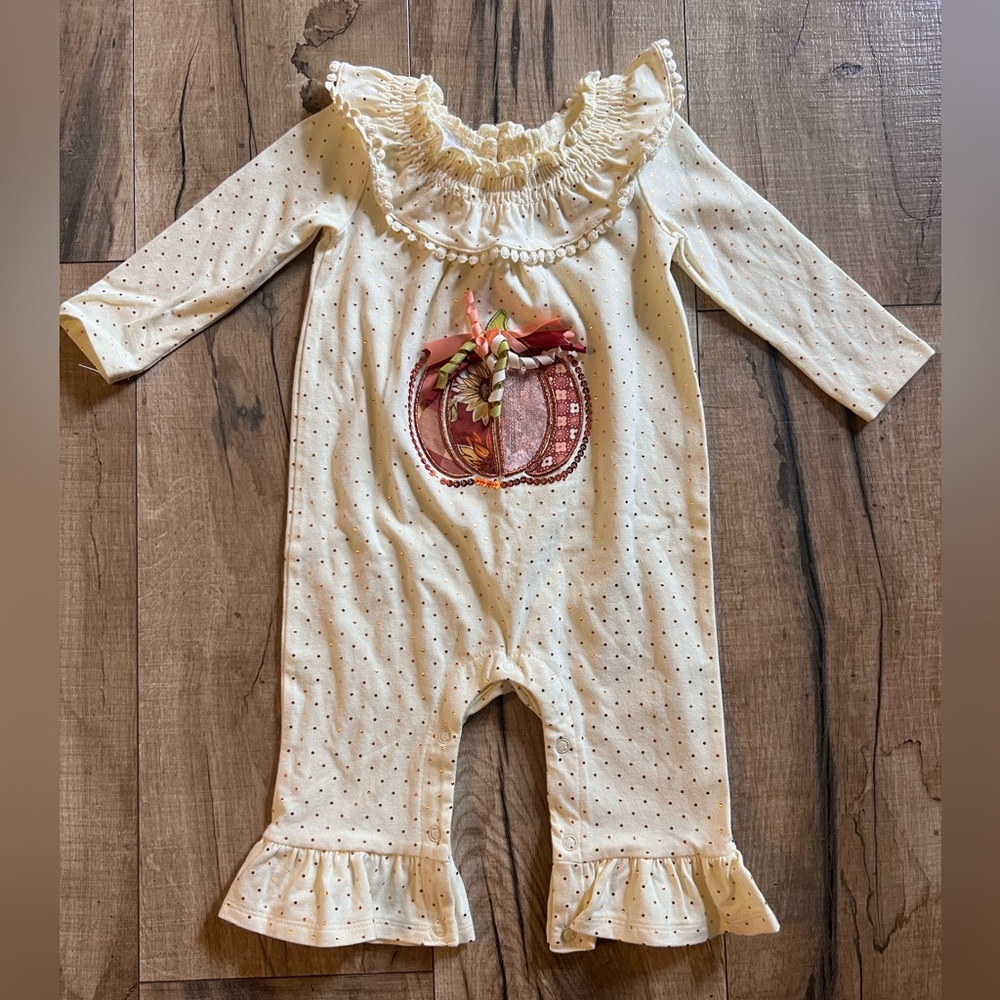 Bonnie Baby Pumpkin Appliqué Coverall